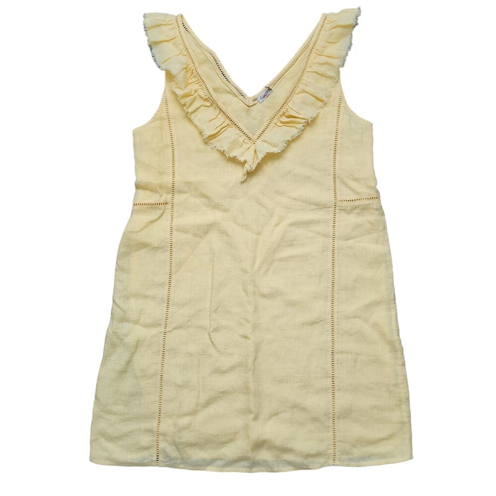 Faherty Ellis Shift Ruffle Linen Yellow Dress Size Large